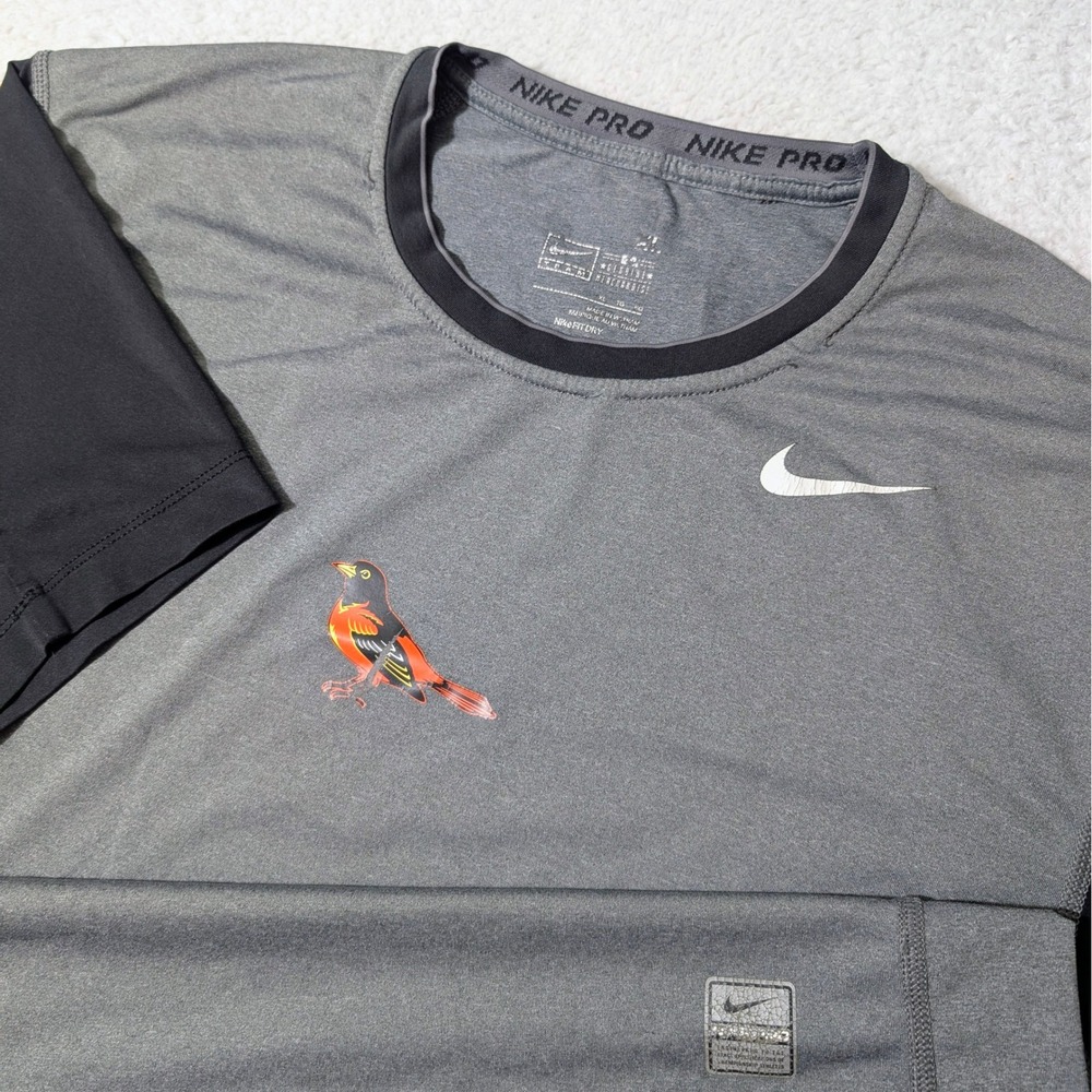 Nike Pro T-Shirt Men XL Grey Stretch Baltimore Orioles MLB Training Top